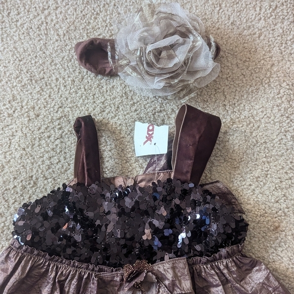 New with Tags Davis Charles Brown Sequin Puffy Formal Tiered Dress with Bow Sz2T - Picture 3 of 8